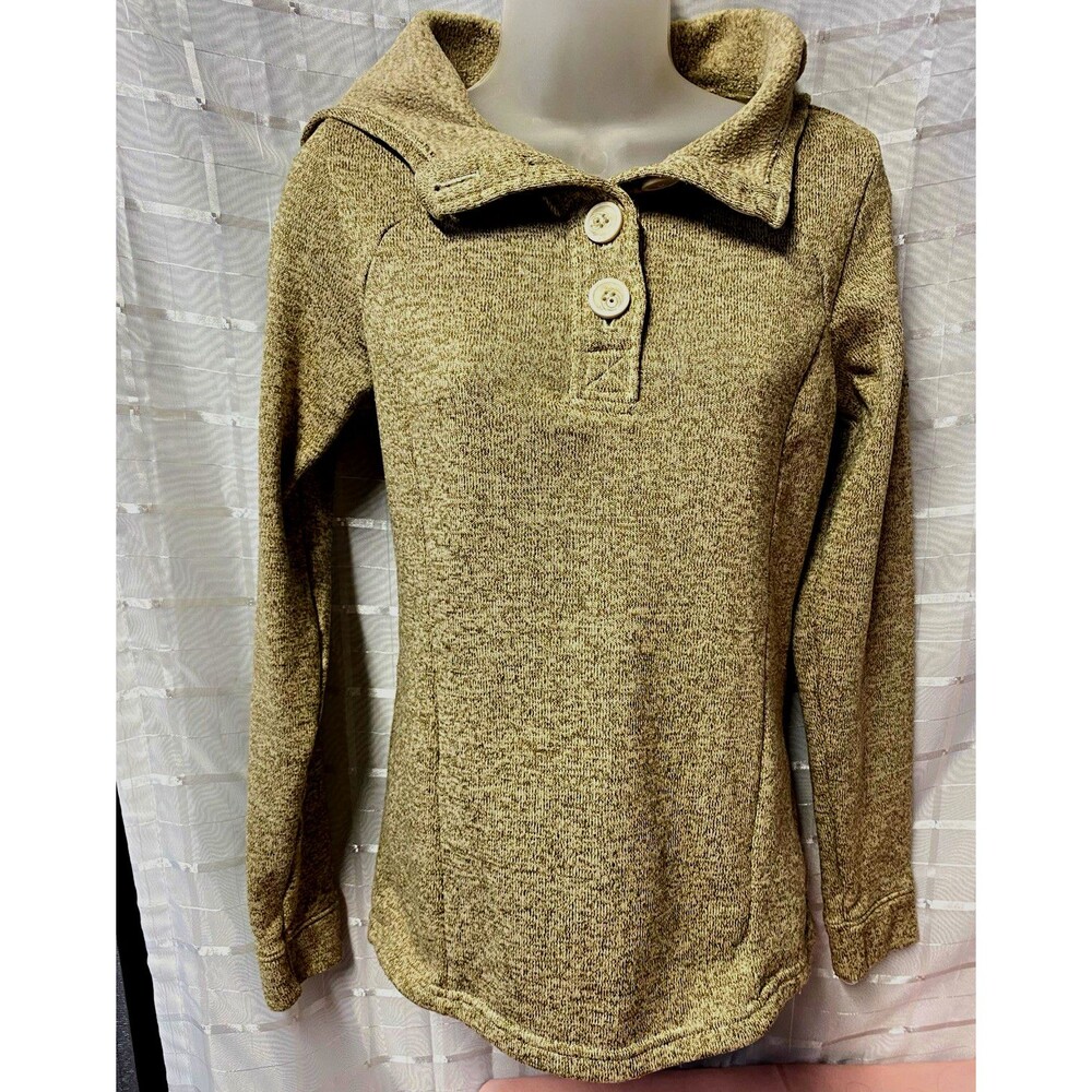 Columbia Women’s XS Beige Fleece Sweater Pullover Collared Button Front Long Sle